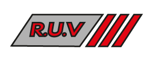 Logo RUV con design geometrico e strisce rosse, specializzata in produzione corde per nautica