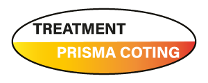 Logo Trattamento Prisma Coting specializzato in Produzione Corde per nautica, design ovale con sfondo degradé arancione-giallo